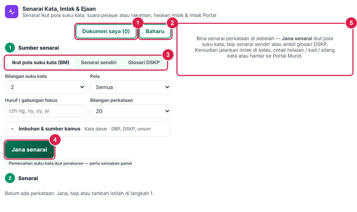 Senarai Kata, Imlak & Ejaan — gambar 2