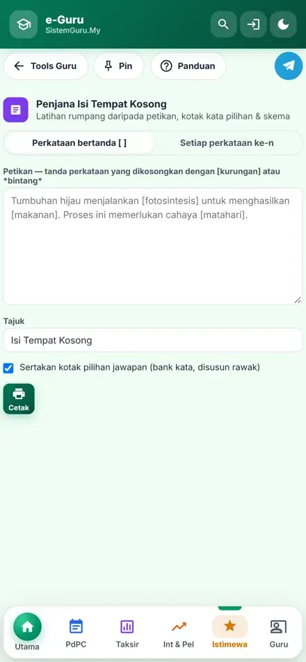 Penjana Isi Tempat Kosong dalam telefon