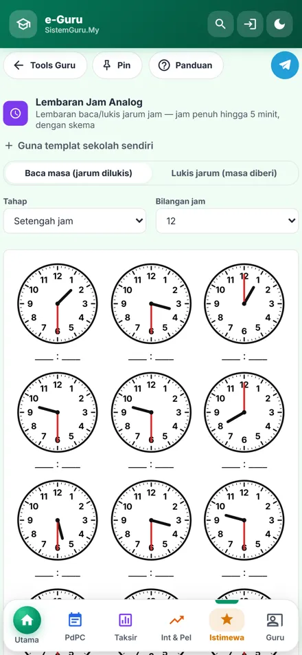 Lembaran Jam Analog dalam telefon