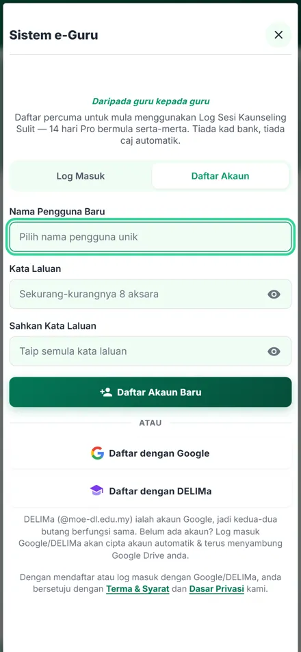 Log Sesi Kaunseling Sulit dalam telefon