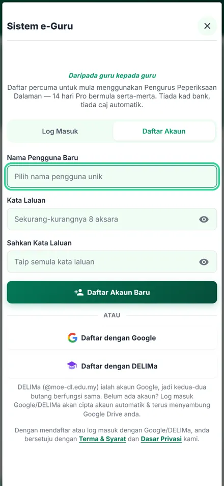 Pengurus Peperiksaan Dalaman dalam telefon