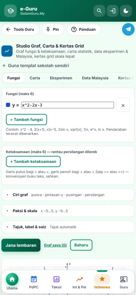 Studio Graf, Carta & Kertas Grid dalam telefon