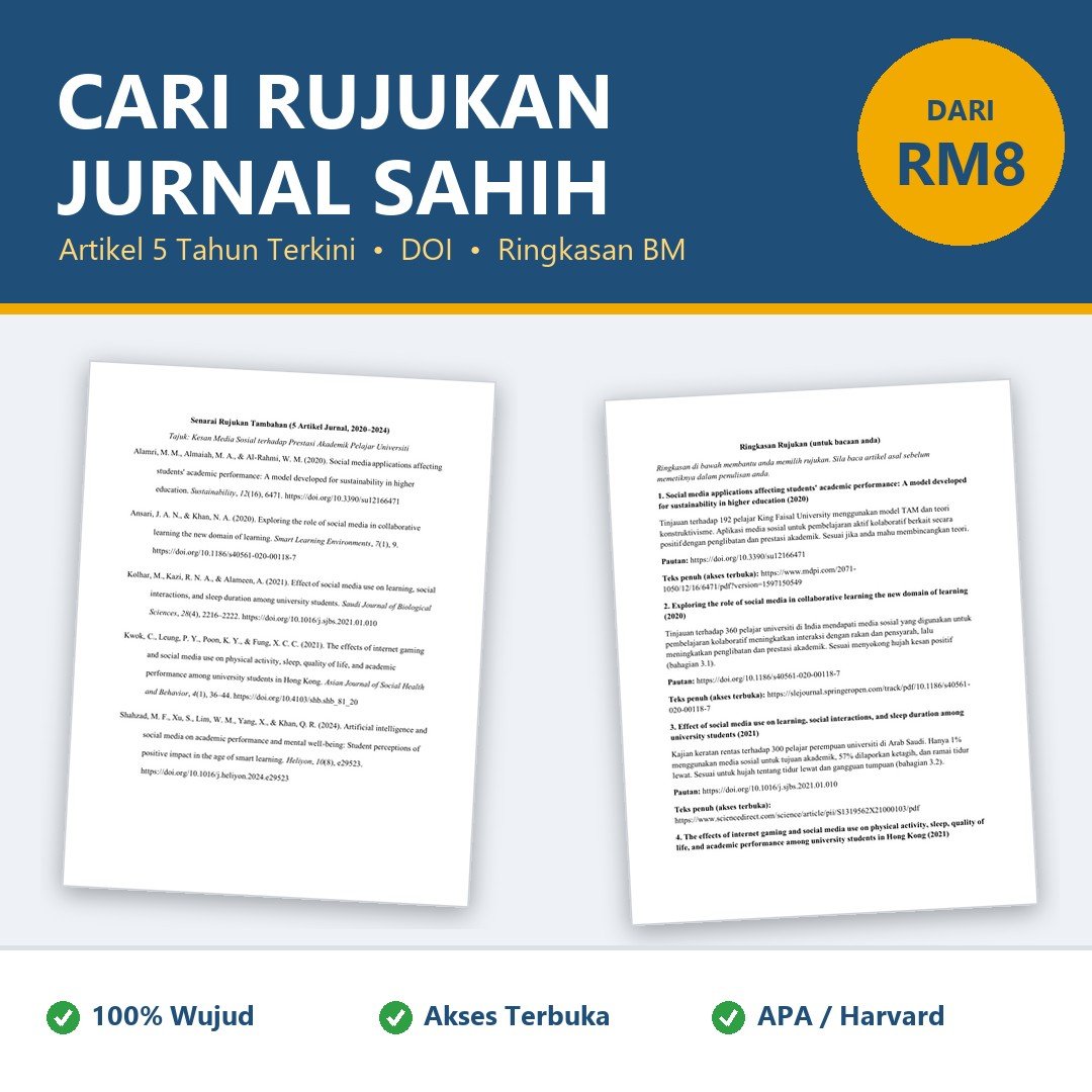 Cari Rujukan Assignment & Journal Article Sahih | Sumber Rujukan 5 Tahun Terkini + DOI | APA / Harvard