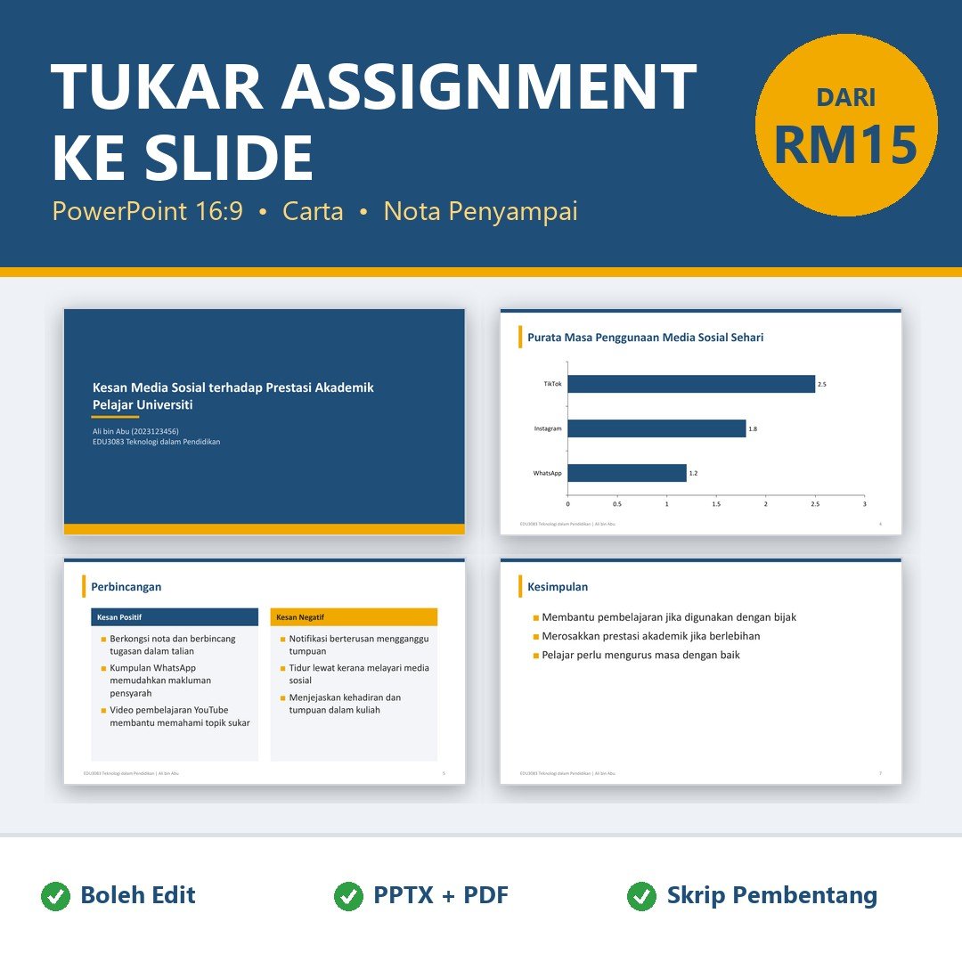 Slide Pembentangan Assignment, FYP & Latihan Industri | Tukar Word ke PowerPoint | Slide Menarik + Nota