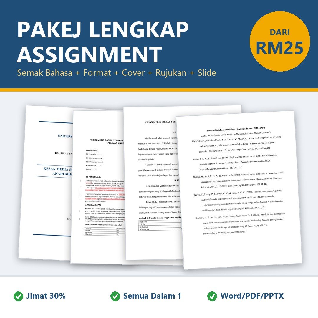 Format Assignment Yang Betul | Pakej Semak Bahasa + Format APA + Muka Depan + Rujukan + Slide