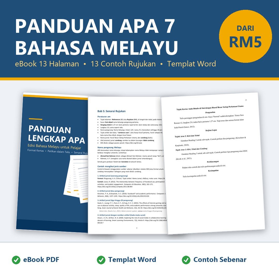 Panduan APA Style Edisi 7 PDF Bahasa Melayu + Template APA 7th Edition Word | Contoh Rujukan APA Jurnal & Buku