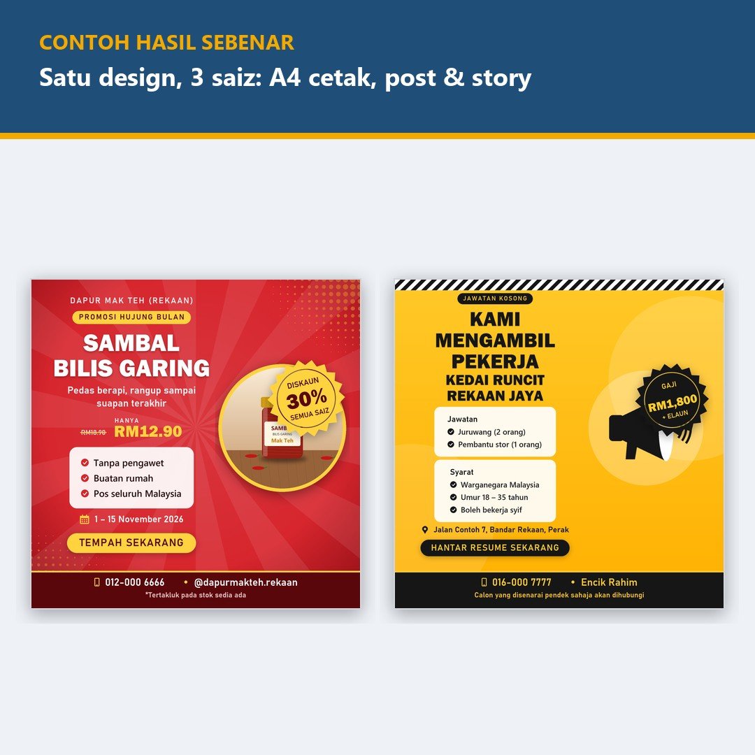 Design Poster Makanan & Poster Jualan Kedai, Flyer Promosi Produk, Iklan Jawatan Kosong - A4 Cetak, Post & Story — gambar 2