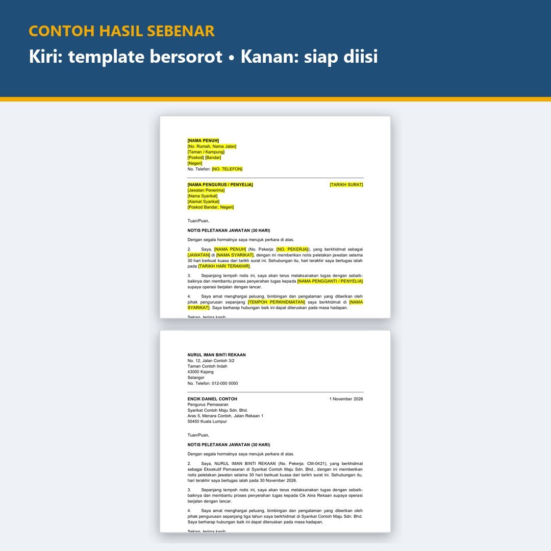 Contoh Surat Rasmi Word Boleh Edit - Berhenti Kerja 24 Jam & Notis Sebulan, Cuti Kerja, Permohonan, BM English — gambar 2