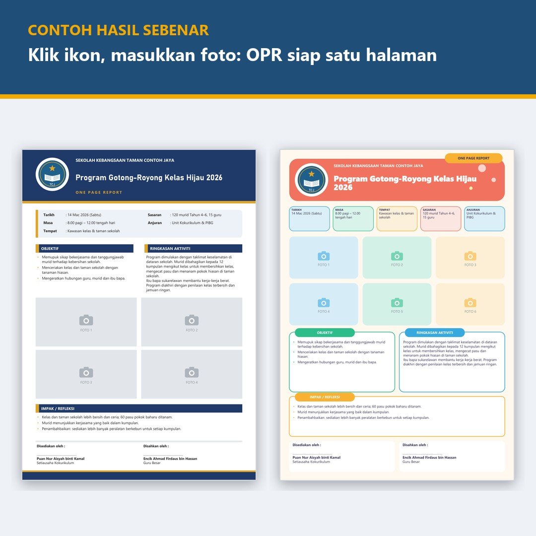 Template OPR Sekolah Boleh Edit, One Page Report & Laporan Aktiviti Program - PowerPoint A4, Minit Mesyuarat — gambar 2