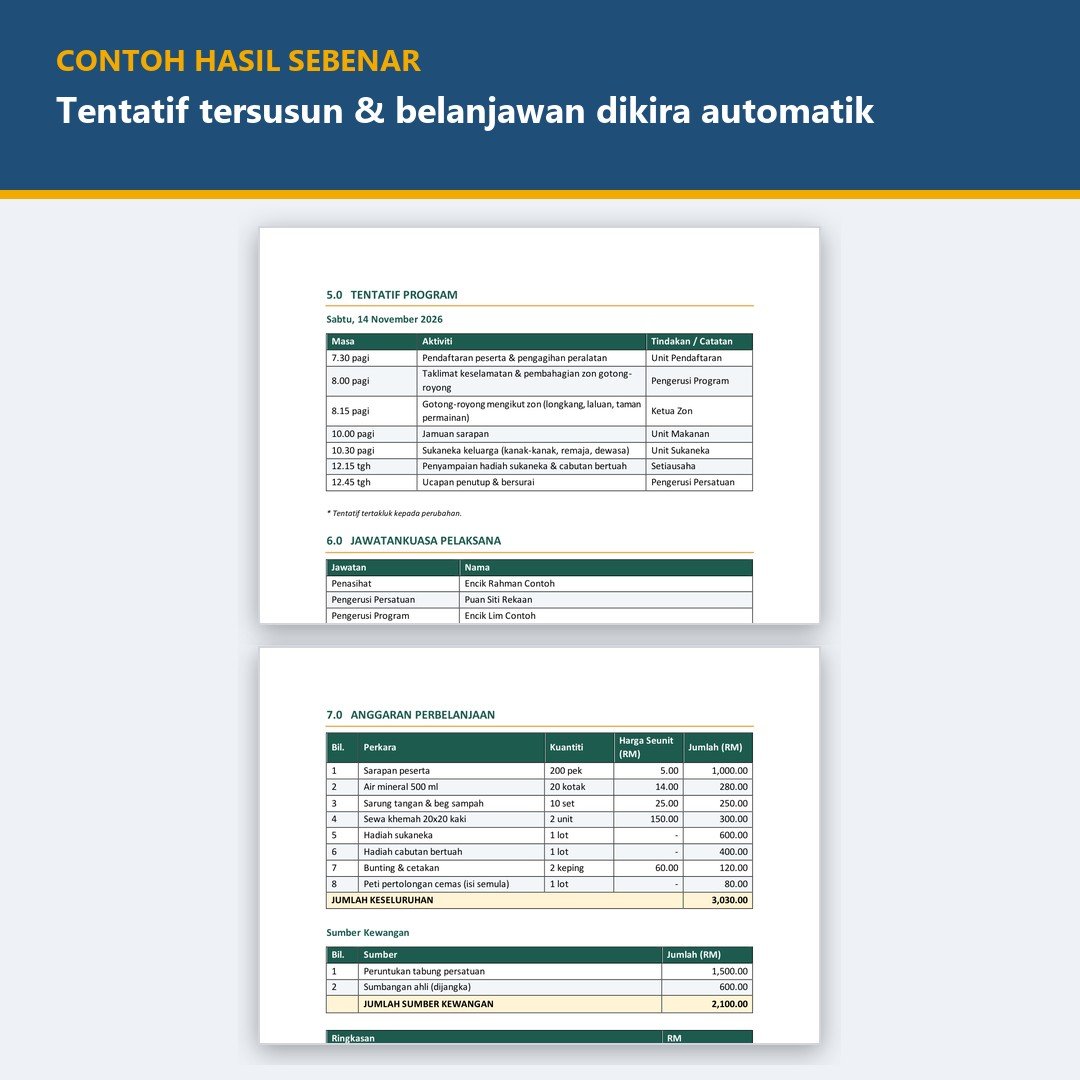 Kertas Kerja Program Aktiviti - Contoh Kertas Kerja Program Family Day, Gotong Royong, PIBG, NGO, Word & PDF — gambar 2