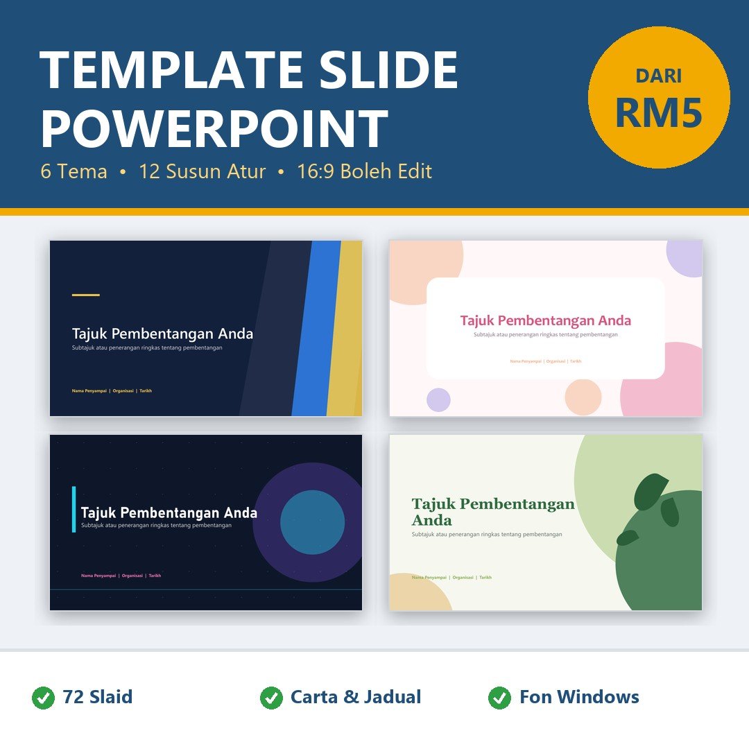 Template Slide PowerPoint Menarik, Slide Presentation Template for Business & Education - 6 Tema, 72 Slaid PPTX
