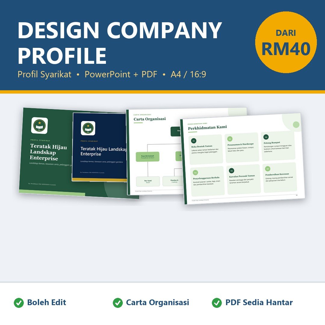 Design Company Profile Malaysia, Profil Syarikat Enterprise & Sdn Bhd - PowerPoint Boleh Edit + PDF Untuk Tender