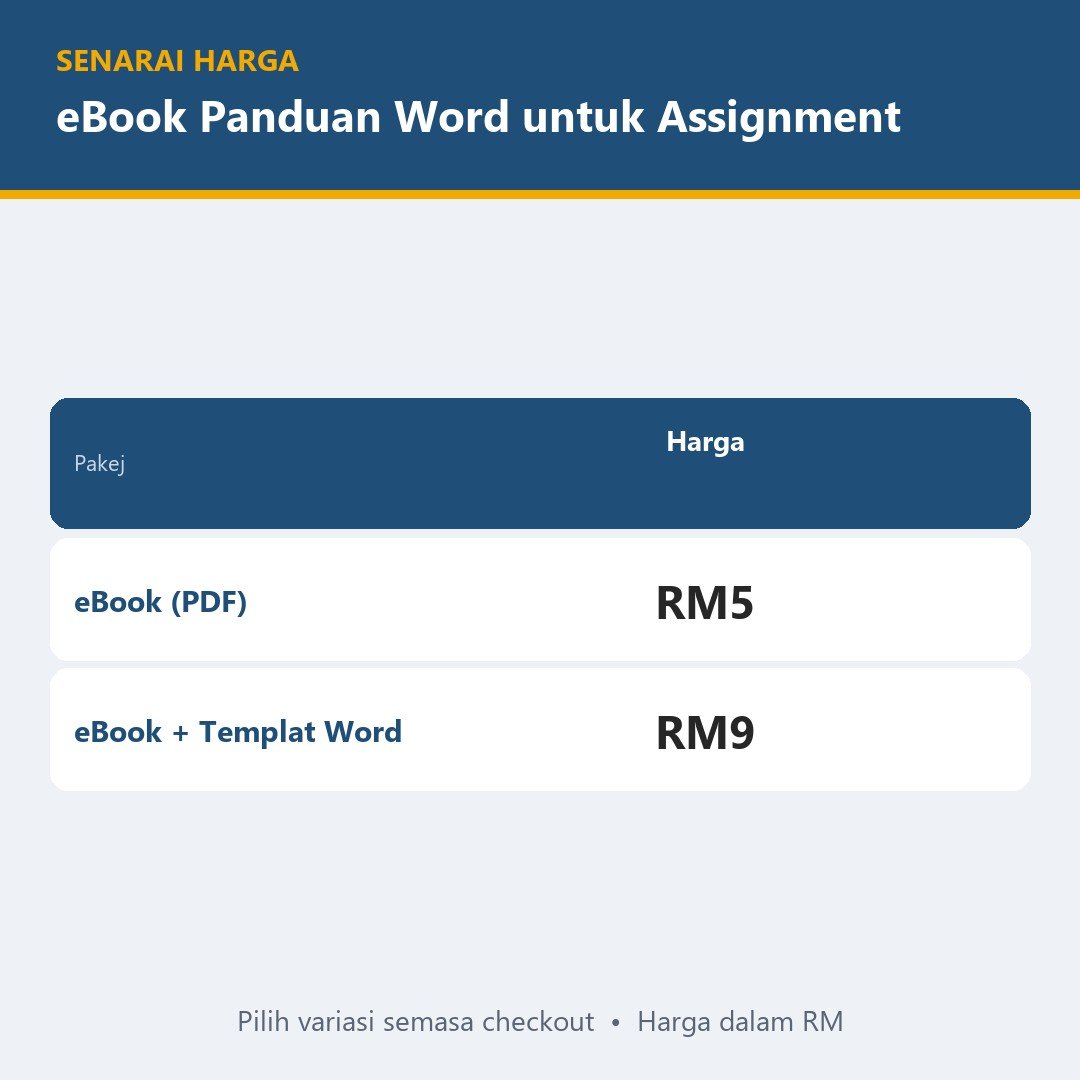 Cara Letak Nombor Muka Surat di Word & Cara Buat Isi Kandungan Assignment - eBook Panduan Format PDF + Templat Word — gambar 3