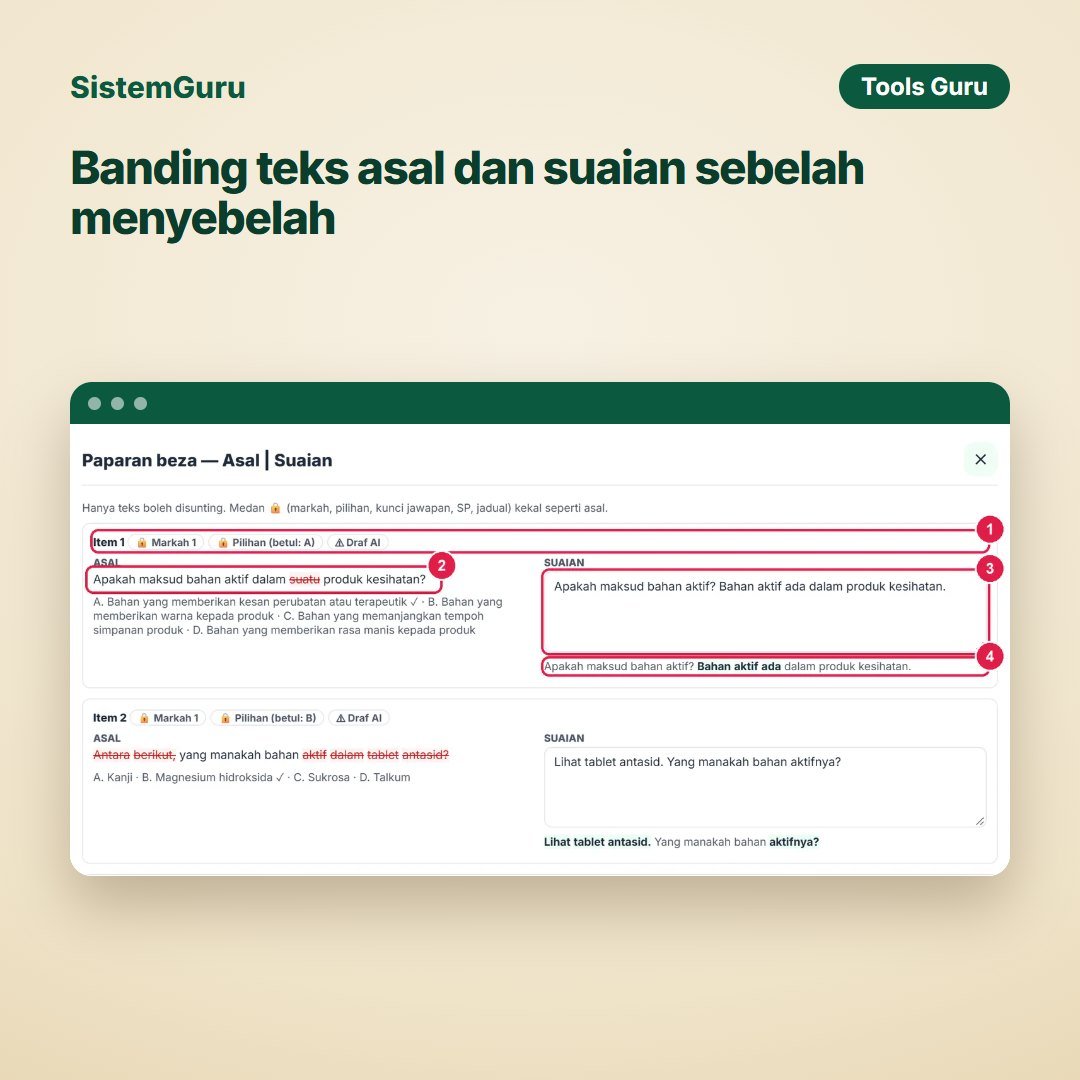 Banding teks asal dan suaian sebelah menyebelah