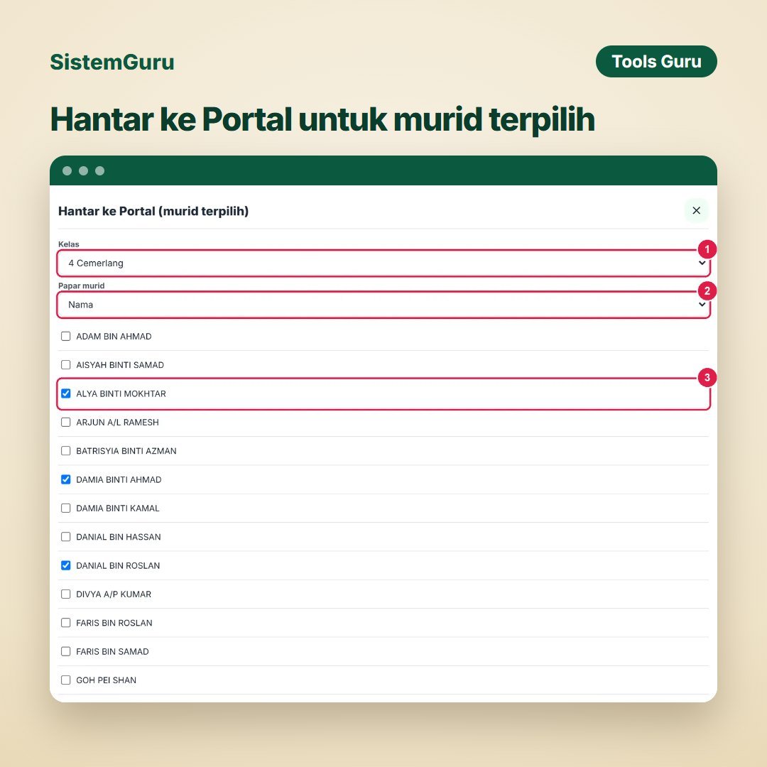 Hantar ke Portal untuk murid terpilih