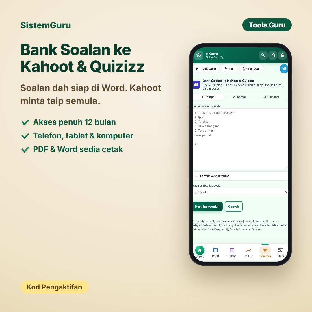 Bank Soalan ke Kahoot & Quizizz