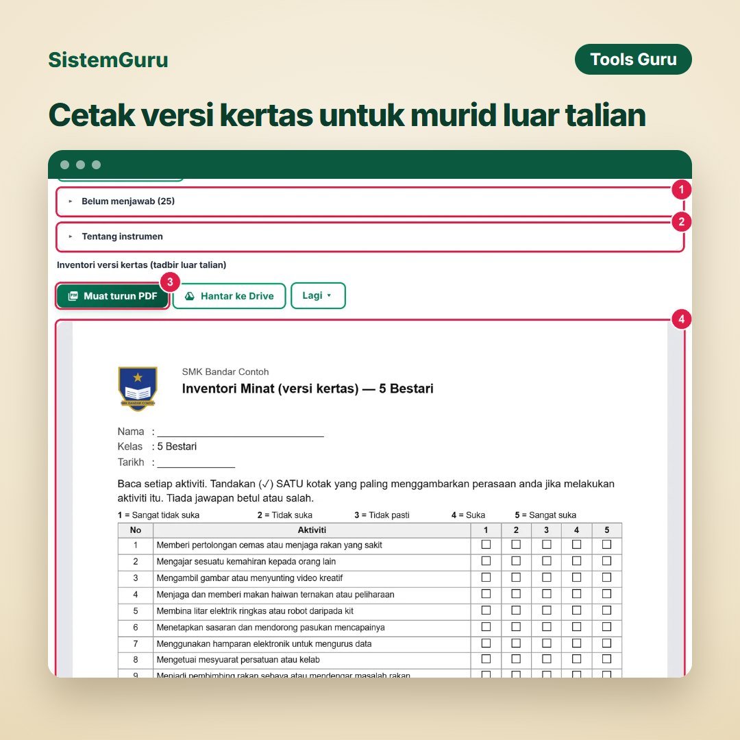Cetak versi kertas untuk murid luar talian