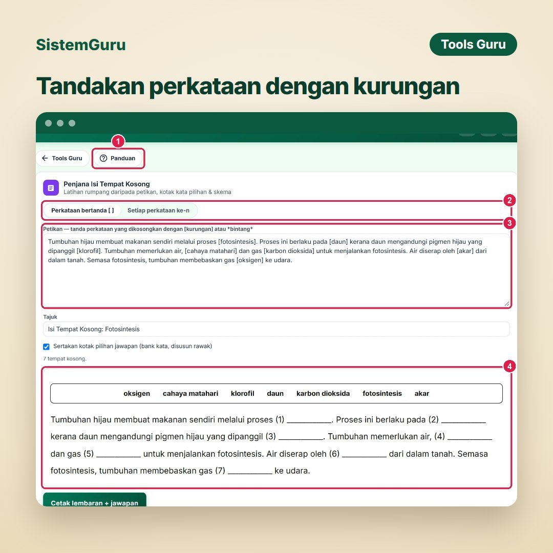 Tandakan perkataan dengan kurungan
