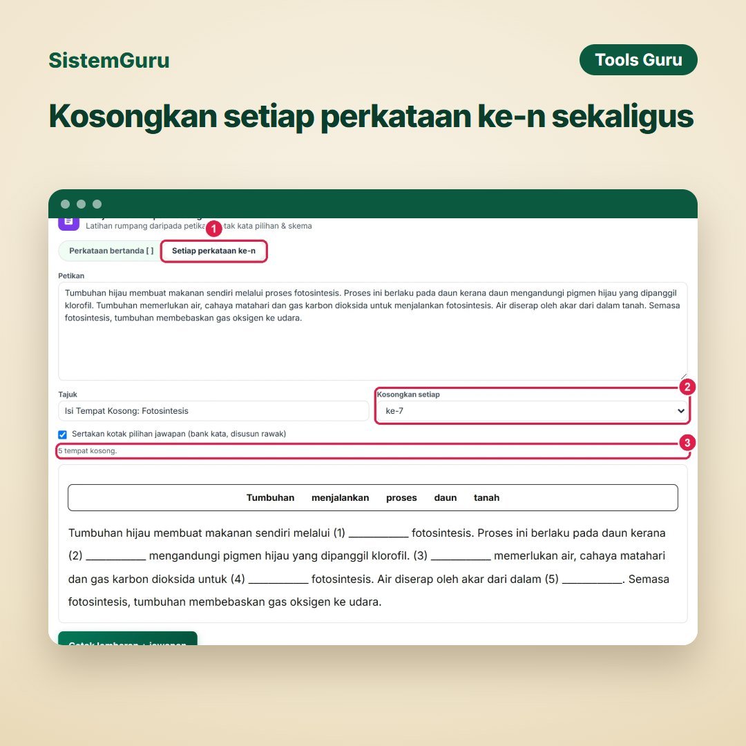 Kosongkan setiap perkataan ke-n sekaligus