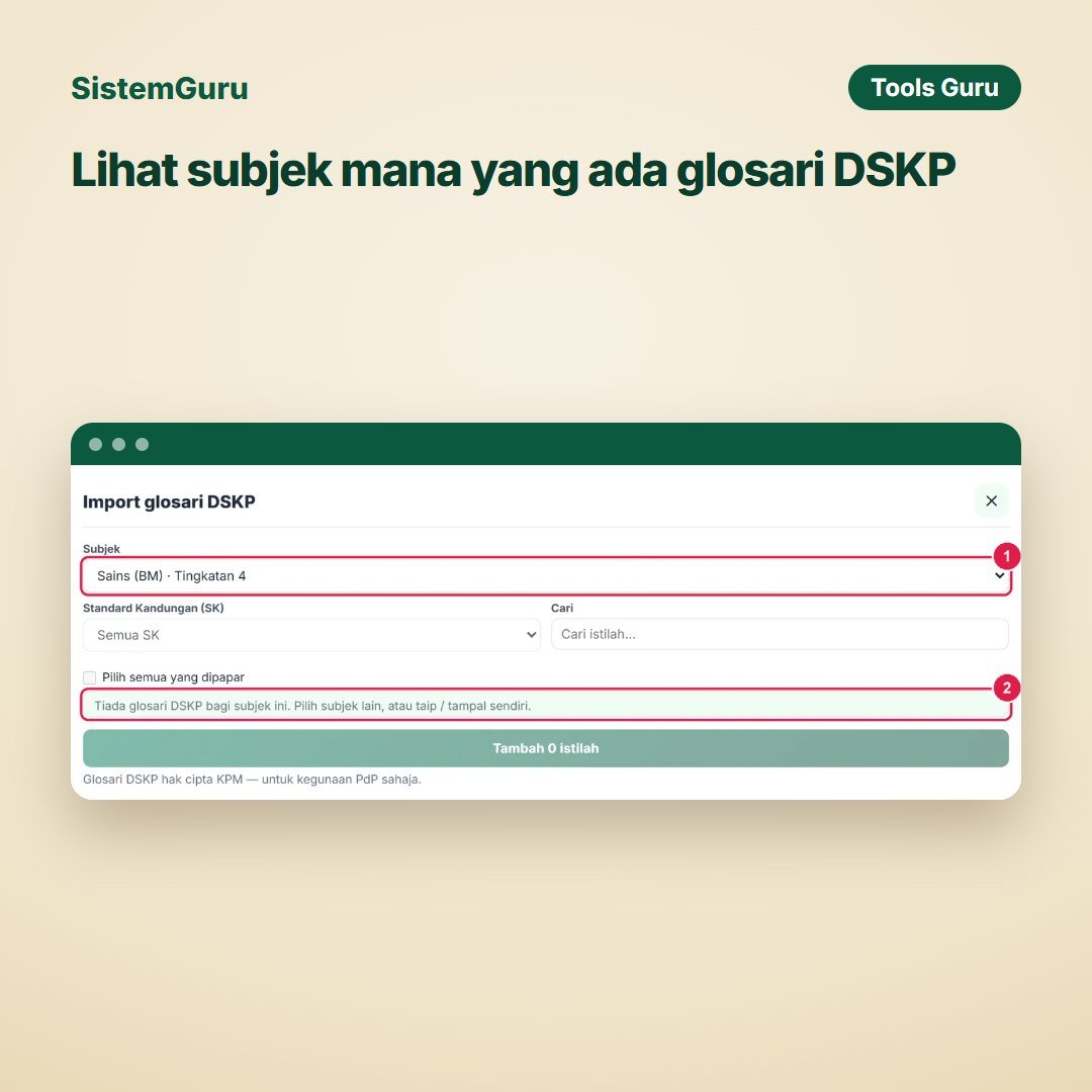 Lihat subjek mana yang ada glosari DSKP