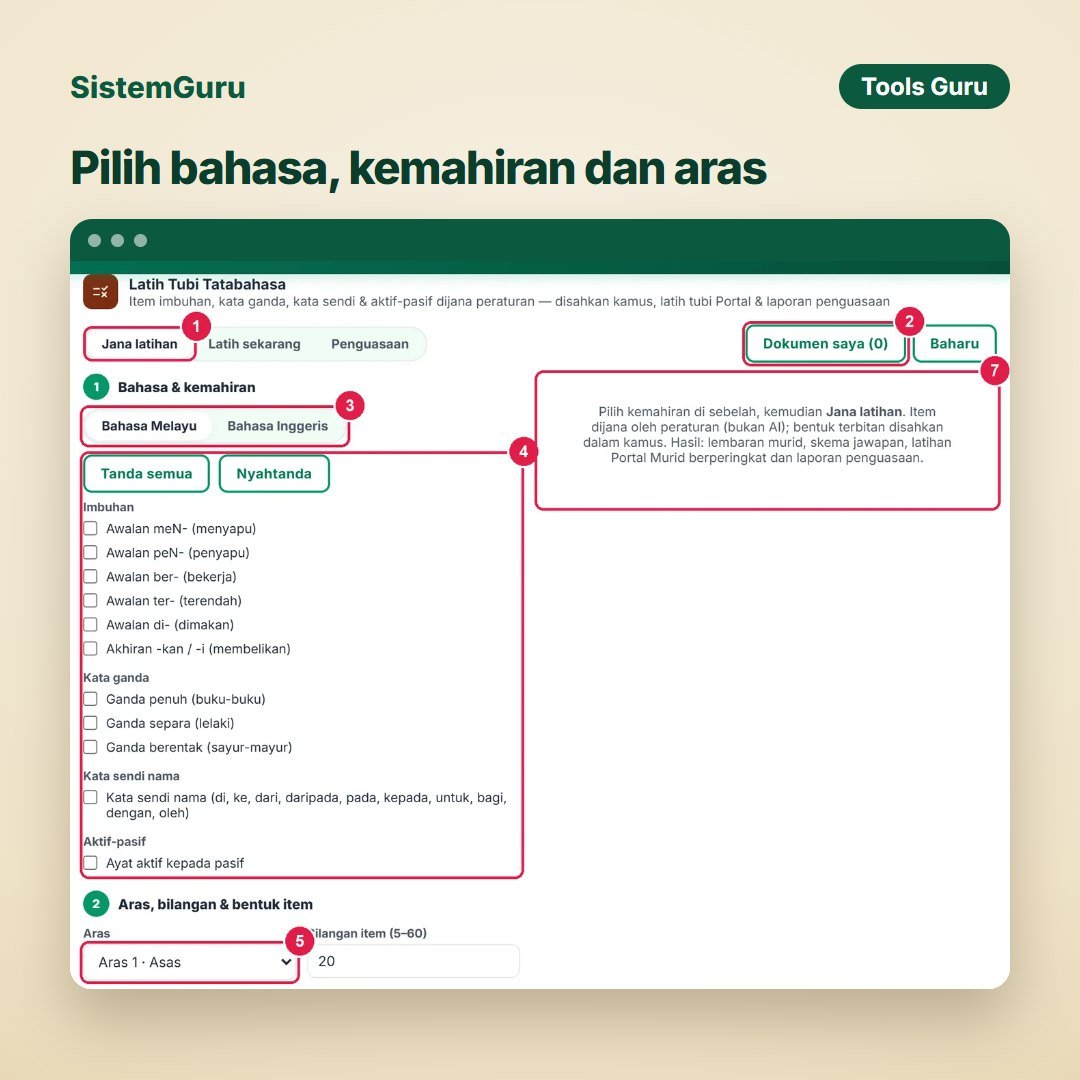 Pilih bahasa, kemahiran dan aras