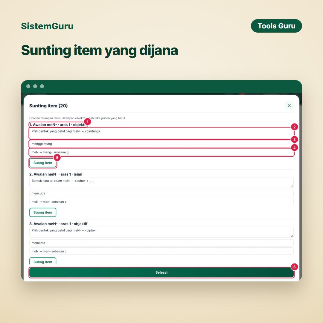 Sunting item yang dijana