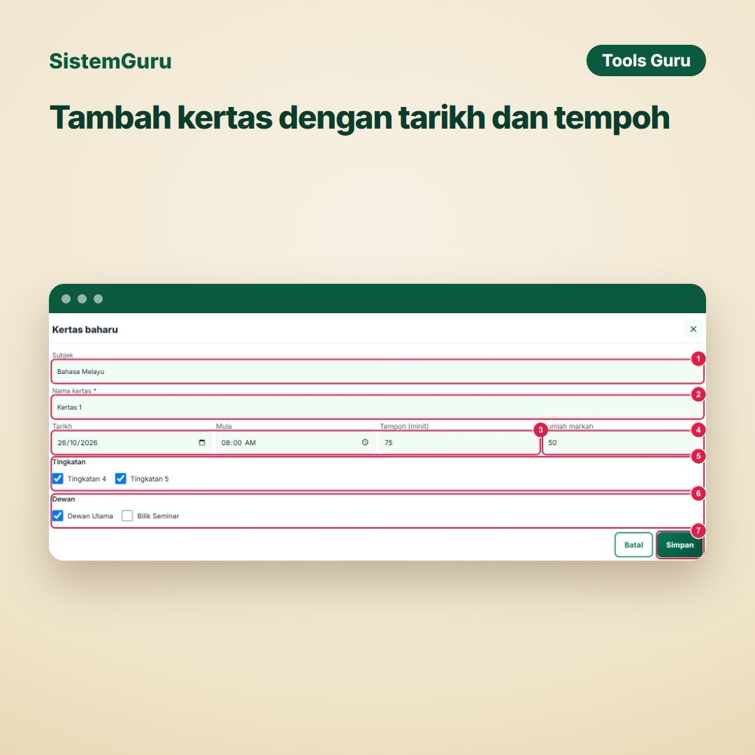 Tambah kertas dengan tarikh dan tempoh