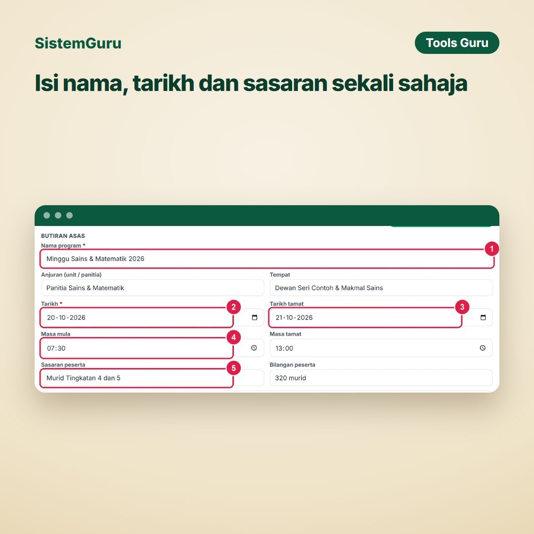 Isi nama, tarikh dan sasaran sekali sahaja