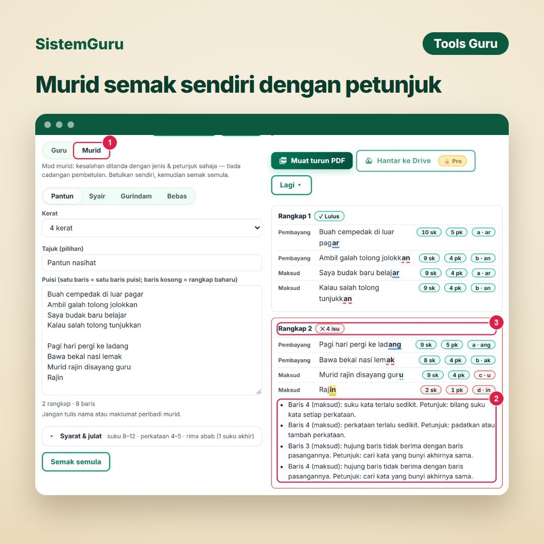 Murid semak sendiri dengan petunjuk